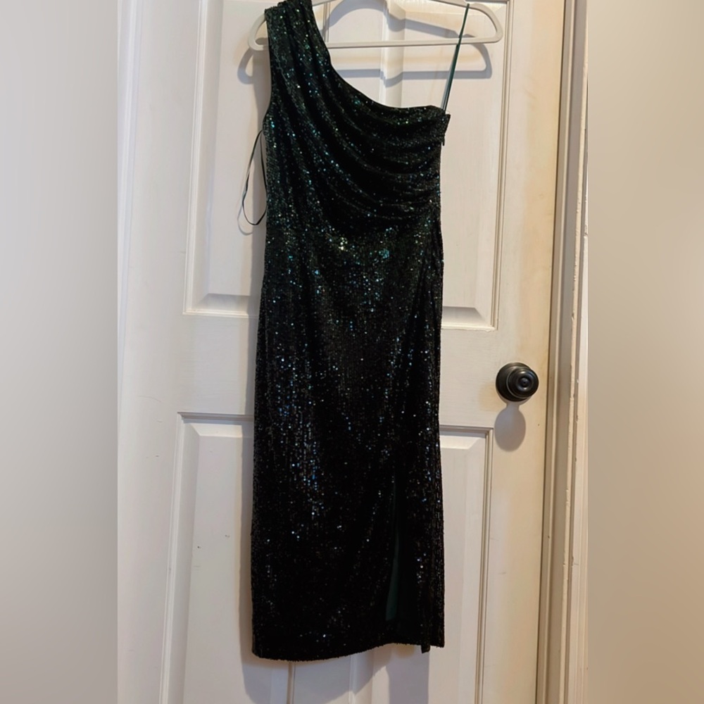 Dress the Population Black Sequin One Shoulder Cocktail Dress NWT Formal Evening - Picture 9 of 9